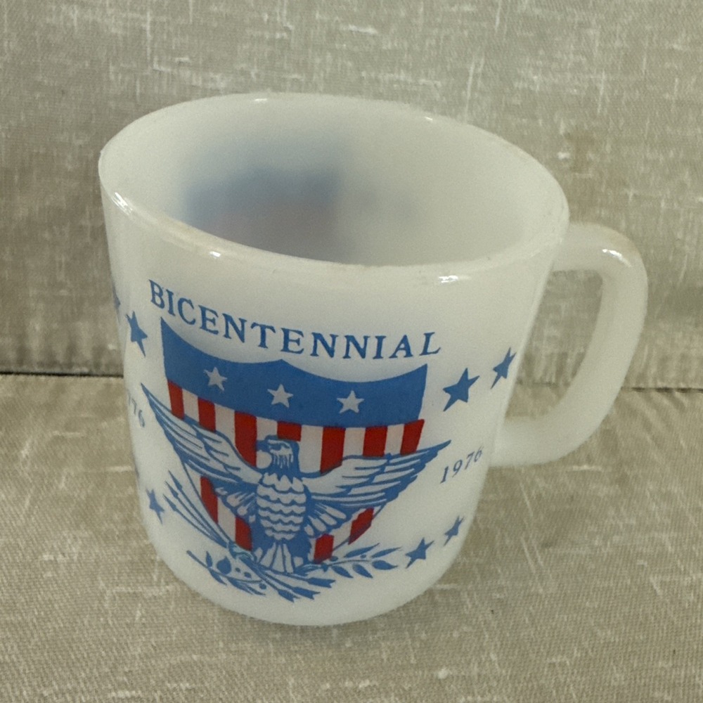 Bicentennial Glasbake Milk Glass Mug USA 1776 1976 American Flag Eagle Patriotic